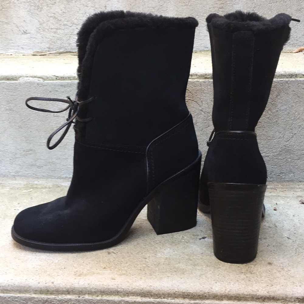 Ugg (8) Jerene Black Suede Shearling Heeled Boots
